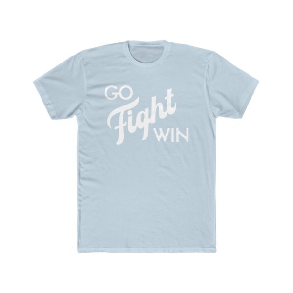 light blue Go Fight Win shirt